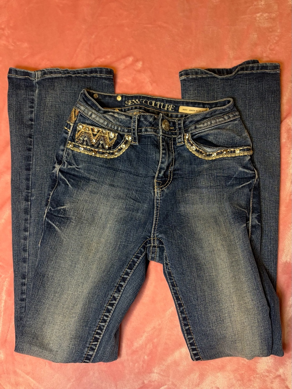 Sexy Couture Women’s Embellished Blue Boot Cut Jeans